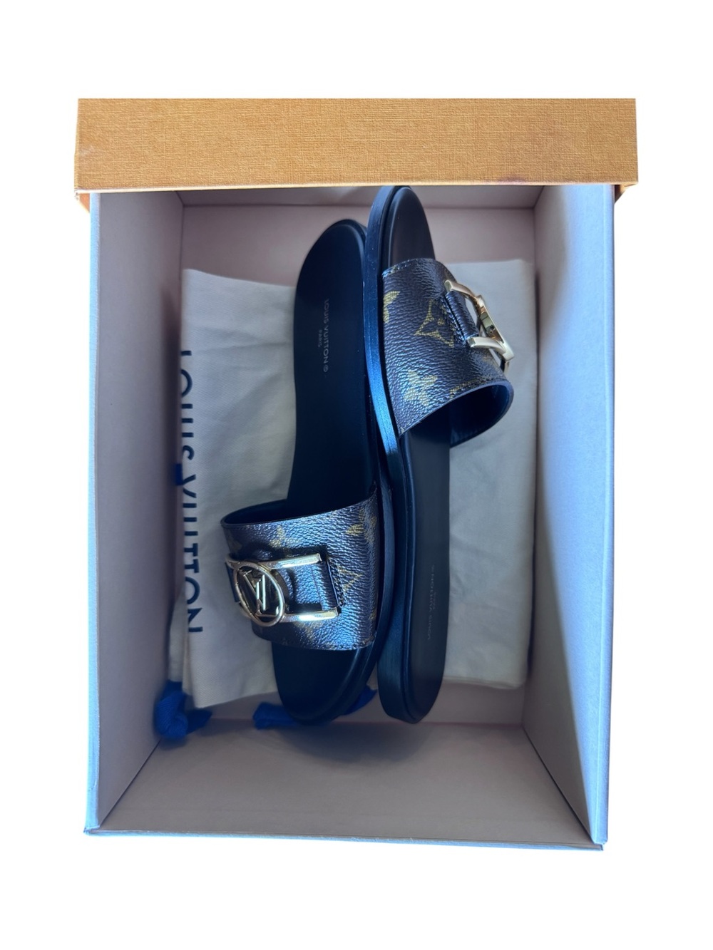 Louis Vuitton Brown Monogram Logo Slide Sandals with Gold Hardware - Picture 9 of 9
